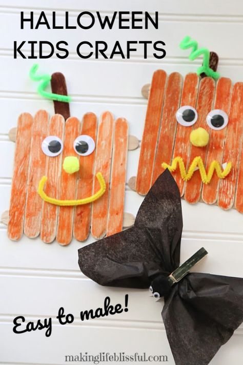 Easy Halloween Crafts for Kids | Making Life Blissful Halloween Kids Crafts Easy, Easy Halloween Crafts For Kids, Quick Halloween Crafts, Halloween Crafts For Kids To Make, Season Activities, Diy Kid Activities, Bat Craft, Pumpkin Craft, Halloween Crafts For Toddlers