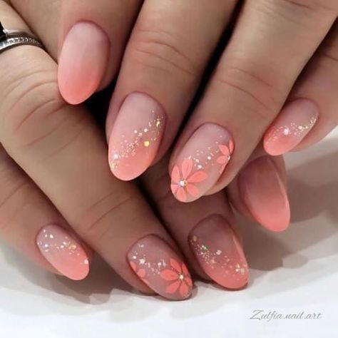 Get some inspiration for peach nail designs! From neutrals to bright neons, here are our favorite peach nail ideas, perfect for warm weather. #Ideas #HomeTrends #Inspo #Inspiration #CreativeIdeas #Motivation #Trends Peach Nail Inspiration, Classy Cruise Nails, Peach Colour Nails, Peach Spring Nails, Nail Art Peach, Peach Nails With Designs, Peach Nail Ideas, Peach Nail Designs, Nail Art Creative