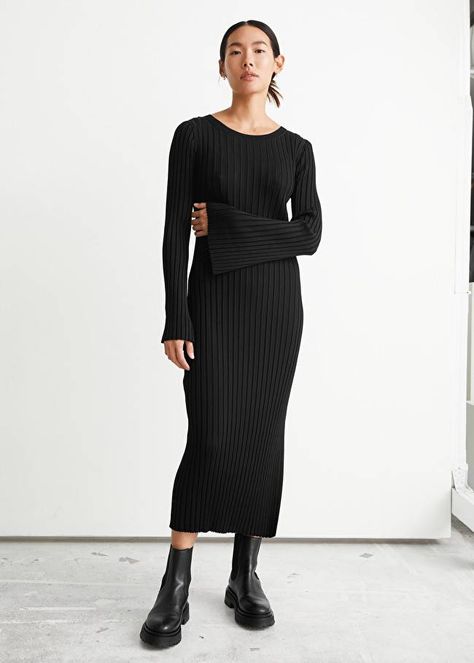 4 Dress Trends We've See on Instagram's Stylish French Women | Who What Wear UK Black Knitted Dress, French Style Dresses, Knitted Midi Dress, Sequin Midi Skirt, French Dress, Future Wardrobe, Black Lace Blouse, Black Knit Dress, Valentine's Day Outfit