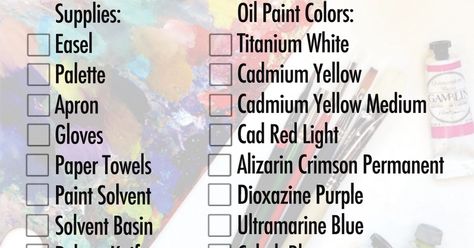 SCN Oil Painting Basics Supply List copy.pdf Art Supplies You Need To Get, Art Supplies Recommendation, Must Have Art Supplies Artists, Oil Paint Supplies, Painting Supplies List, Oil Painting Basics, Painting Basics, Oil Painting Supplies, Colorful Oil Painting