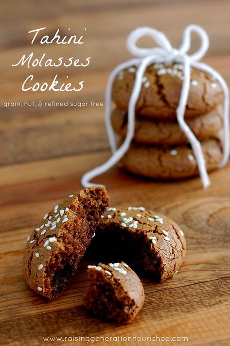 Tahini Molasses Cookies, Sesame Tahini, Grain Free Cookies, Crystallized Ginger, Tahini Cookies, Paleo Cookies, Flax Egg, Molasses Cookies, Sesame Seed