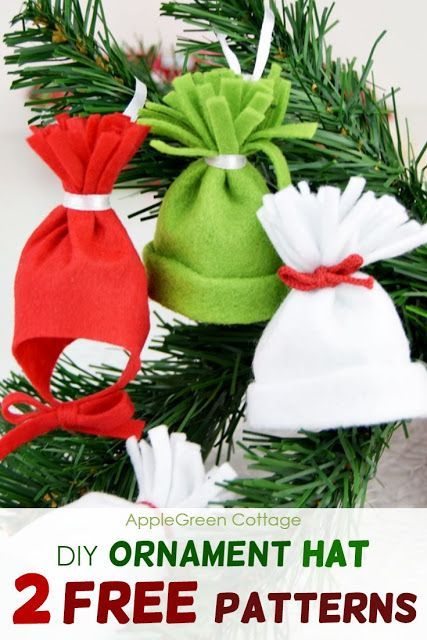 Ornament hat - If you like making diy handmade ornaments each year around Christmas, you're at the right place. This hat is easy to sew and you can choose between two free patterns: a baby hat ornament and a mini diy beanie. Both so cute! They make great diy Christmas decorations - get the free templates now! #freepattern #sewingpattern #christmas #christmascrafts #howto #tutorial #applegreencottage #diychristmas Beanie Ornament, Diy Beanie, Mini Beanie, Hat Ornaments, Christmas Sewing Patterns, Hat Ornament, Christmas Sewing Projects, Artificial Christmas Garland, Holiday Sewing