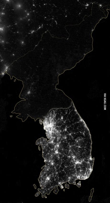 The difference between North and South Korea South Korea At Night, Korea At Night, South Korea North Korea, Satellite Pictures, Life In North Korea, Korea South, Korean Peninsula, North And South, Korea Travel