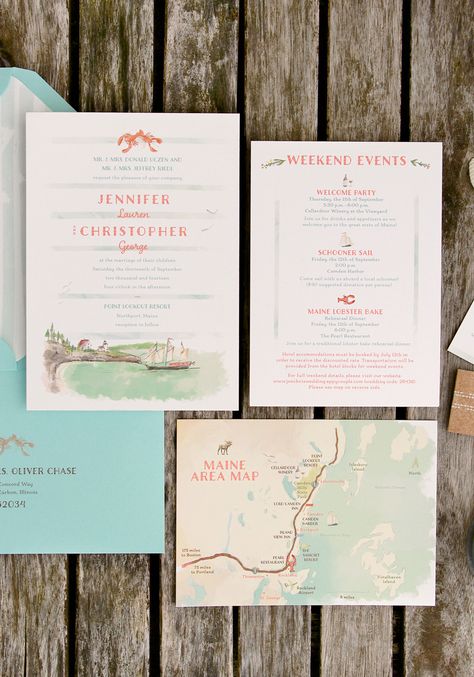 Coastal Maine inspired | Photography: Kenny Kim Photography - kennykim.com  Read More: http://www.stylemepretty.com/2015/01/14/coastal-maine-inspired-wedding-invitation/ Migis Lodge, Coastal Wedding Invitations, Boda Diy, Coastal Maine, Wedding Invitation Inspiration, Cheap Wedding Invitations, Affordable Wedding Venues, Lodge Style, Maine Wedding