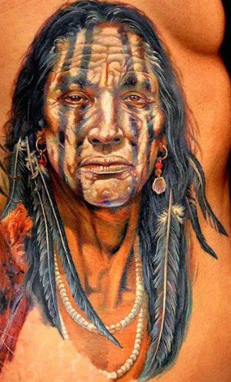 Indian Chief Tattoo, Best Tattoo Ever, Native American Tattoo, American Indian Tattoos, Native American Tattoos, Native Tattoos, Kunst Tattoos, Native American Warrior, Native American Symbols