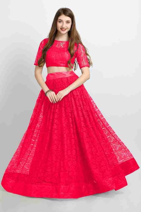 FORKEY Checkered Semi Stitched Lehenga & Crop Top(Pink) Ethnic Wear Indian Men, Lehenga Crop Top, Blouse Neck, Crop Tops Online, Indian Ethnic Wear, Lehenga Choli, Crop Top, Long Skirt, Half Sleeves