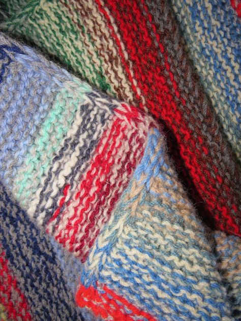 Leftover balls of yarn project complete – a blanket! | Oak Tag Designs Raverly Patterns, Leftover Yarn Project, Easy Blanket Knitting Patterns, Knitting Projects Blanket, Knit Afghan Patterns, Yarn Project, Yarn Blanket, Leftover Yarn, Balls Of Yarn