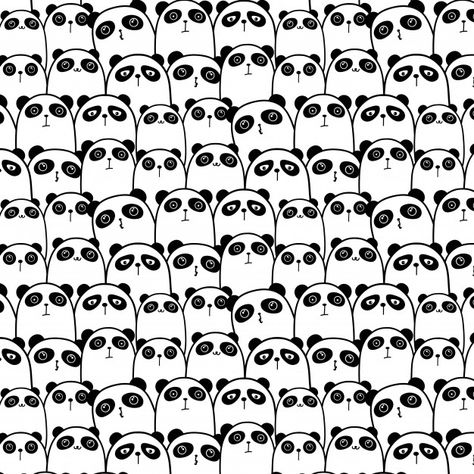 Cute Panda Pattern Background. Premium Vector Panda Vector, Panda Background, Panda Artwork, Zentangle Animals, Panda Pattern, Photo Texture, Vector Background Pattern, Little Doodles, Black And White Background