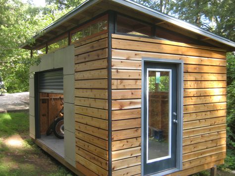 DIY Modern Shed project | diyatlantamodern                                                                                                                                                                                 More Fishing Workshop, Pallet Shed Plans, Diy Storage Shed Plans, Wooden Shed, Diy Storage Shed, Cheap Sheds, Studio Shed, Modern Shed, Backyard Studio