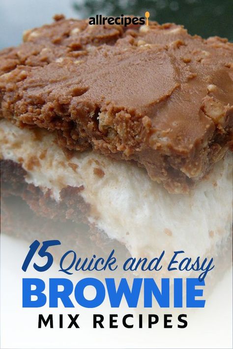 15 Quick and Easy Brownie Mix Recipes | "These quick, easy, and absolutely irresistible desserts have one secret ingredient in common: a package of brownie mix!" #dessertrecipes #dessertideas #sweettreats #brownies #brownierecipes #homemadebrownies Dunkin Hines Brownie Mix Recipes, Add To Brownie Mix Recipes, What To Add To Box Brownies, Doctored Up Brownie Mix Recipes, Brownie And Yellow Cake Mix Together Recipes, Boxed Brownie Mix Recipes Ideas, Brownies Mix Recipes, Easy Brownie Mix Recipes, Recipes Using Boxed Brownies