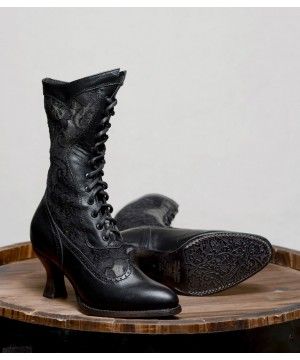 Victorian Inspired Leather & Lace Boots in Black Edwardian Shoes, Steampunk Boots, Victorian Shoes, Granny Boots, Victorian Boots, Mode Shoes, Block Shoes, Wedding Boots, Lace Up High Heels