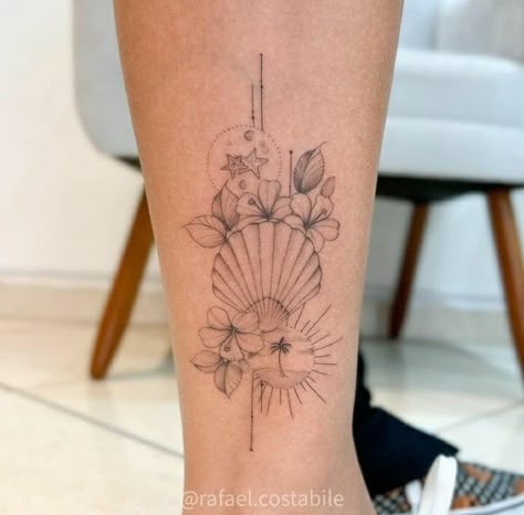 Seashell Flower Tattoo, Sea Shells Tattoo Ideas, Sea Tattoos For Women, Travel Tattoo Ideas, Starfish Tattoo, Seashell Tattoos, Shell Tattoos, Turtle Tattoo Designs, Magic Runes