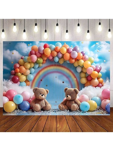 1pc,Balloon Arch & Rainbow Birthday Backdrop With Teddy Bears,1st Birthday Party Photography, Blue Sky & Cloud Decor BackgroundI discovered amazing products on SHEIN.com, come check them out! Care Bear Balloon Garland, Care Bears Balloon Garland, Care Bears Backdrop, Teddy Bear Round Backdrop, Teddy Bear Birthday Theme, Teddy Bear Pink Backdrop, Rainbow Teddy Bear, Birthday Party Photography, Cloud Decoration