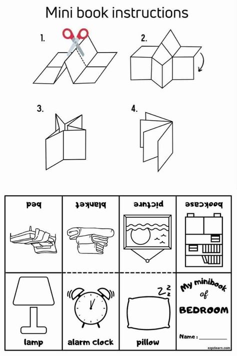 Bedroom Worksheet For Kindergarten, My House Worksheet For Preschool, Bedroom Vocabulary English, House Preschool Activities, House Worksheets For Kids, House Activities For Preschool, Bedroom Worksheet, Esl Crafts, Bedroom Activities