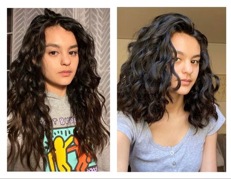 Blunt curly cut lob before after Curly Lob Haircut, Cut Your Own Hair, Curly Cut, Curly Hair Trends, Curly Lob, Natural Curly Hair Cuts, Summer Cut, How To Cut Your Own Hair, 2023 Hair