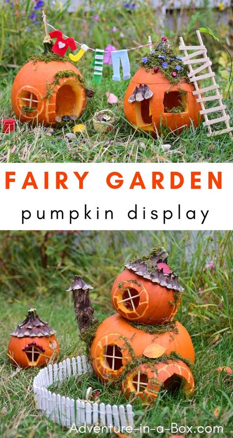 Build fairy houses from pumpkins and put together a pumpkin fairy garden for Halloween display this year! #fairyhouse #diy #halloween #pumpkindisplay #fairygarden #autumn Fall Diorama Ideas, Fairy Garden Pumpkin, Fairy Pumpkin, Pumpkin Fairy House, Pumpkin Fairy, Cottagecore Halloween, Halloween Fairy Garden, Pumpkin Contest, Pumpkin Display