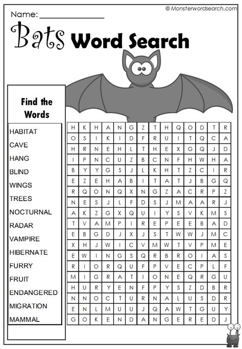 Bats Homeschool, Halloween Science Activities, Bats Unit, Nature Lessons, Free Printable Word Searches, Halloween Word Search, Halloween Puzzles, Halloween Science, Word Search Printables