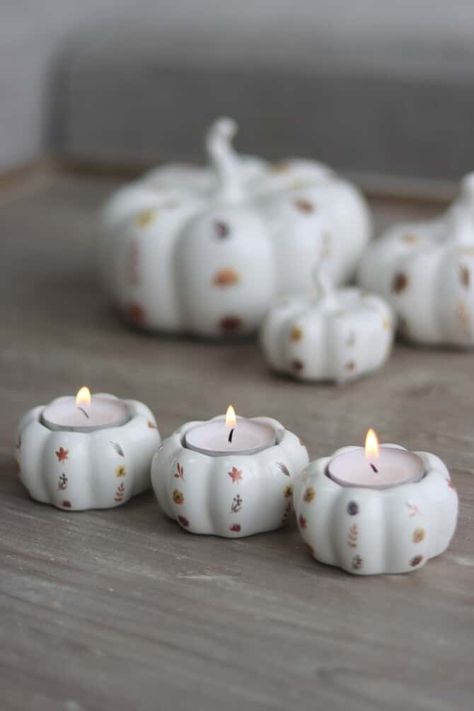 Home Decor Shop | Shabby Chic Gifts - Pretty Little Home Polymer Clay Tealight Holder, Pumpkin Ceramic, Pumpkin Tea Lights, Pumpkin Candle Holder, Air Clay, Pumpkin Tea, Shabby Chic Gifts, Pretty Pumpkins, Tea Light Holders