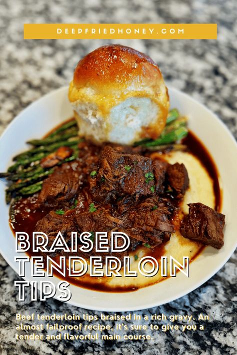 Braised Tenderloin Tips • deepfriedhoney Tenderloin Tips Recipe, Beef Tenderloin Tips, Tenderloin Tips, Meat And Potatoes Recipes, New Year's Food, Dinner Guests, Braised Beef, Beef Tenderloin, Beef Recipes Easy