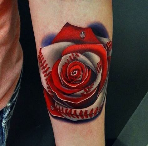 Red Sox Tattoo, Softball Tattoos, Baseball Tattoo, Baseball Tattoos, 3 Tattoo, Roses Tattoo, Rose Tattoo Design, Inked Magazine, Skin Art