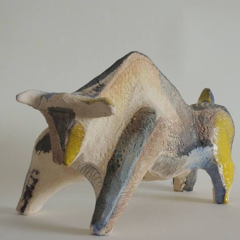 Original fine art sculpture by Mira Kosta (Bulgaria). This one-of-a-kind ceramic on ceramic sculpture measures 13W x 5.1 H inches, and is framed. The animal sculpture ships in a box directly from the artist's studio and is covered by the 14-day satisfaction guarantee from Saatchi Art, so you can buy with confidence. Abstract Clay Sculpture Ideas, Abstract Animal Sculpture, Abstract Ceramic Sculpture, Animal Ceramics, Bull Animal, Bull Sculpture, Modern Art Sculpture, Ceramic Art Sculpture, Sculpture Ceramic