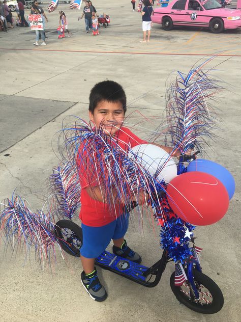 4th of July scooter-2nd place 2018 4th Of July Scooter Decorations, Scooter Decorations, Bike Parade, Neighborhood Party, 4th Of July Parade, Forth Of July, 2nd Place, Let Freedom Ring, 4th July