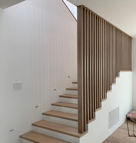 Wood Slat Wall, Stair Case, Home Stairs Design, Interior Stairs, House Stairs, Slat Wall, Staircase Design, Wood Slats, Stairs Design