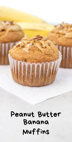 Peanut Banana Muffins, Banana And Peanut Butter Muffins, Banana Recipes Overripe Muffins, 2 Overripe Banana Recipes, Pb Banana Muffins, Overripe Banana Recipes, Banana Peanut Butter Muffins, Peanut Butter Muffins Recipes, Banana Recipes Overripe