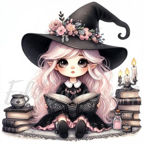 A spooky potion bottle clip art for witch-themed Halloween designs. Cute Witch Art, Kawaii Spooky, Pastel Witch, Witch Gnome, Gothic Elements, Black Witch Hat, Spooky Witch, Cute Witch, Pastel Pink Hair