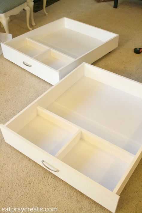 Rolling Storage Drawers for underneath the bed! Great for storing Legos, clothes...anything! eatpraycreate.com Storing Legos, Lego Storage Drawers, Bedroom Clothes Storage, Under Bed Drawers, Bedroom Drawers, Diy Drawers, Rolling Storage, Lego Storage, Bed With Drawers