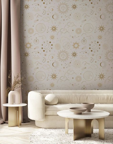 Occult Pattern, Beige Brown Wallpaper, Closet Beauty Room, Cream And Gold Wallpaper, Wallpaper Heaven, Glamorous Wallpaper, White And Gold Wallpaper, Living Room Wallpaper Ideas, Off White Wallpapers