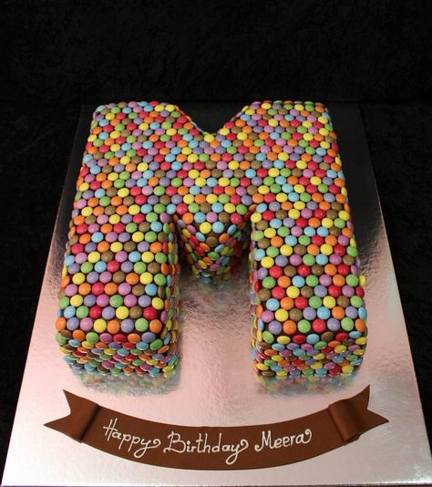 letter M smarties cake | Flickr - Photo Sharing! Smarties Cake, Alphabet Cake, Letter Cake Toppers, Cake Lettering, The Letter M, 2 Birthday Cake, Number Cakes, Rainbow Theme, Cake Cover