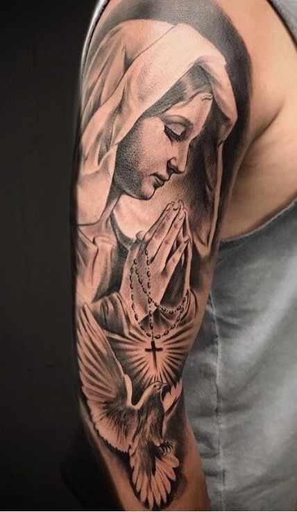 Virgin Tattoo, Rip Tattoos For Dad, Christus Tattoo, Half Sleeve Tattoos Forearm, Chicano Tattoos Sleeve, Virgin Mary Tattoo, Heaven Tattoos, Mary Tattoo, Realistic Tattoo Sleeve