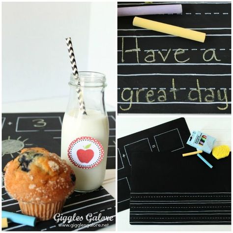 DIY Chalkboard Placemats! Chalkboard Placemats, Chalk Labels, Back To School Ideas, Kids Organization, Before School Starts, Snack Organizer, Chocolate Diy, Pumpkin Printable, Inexpensive Crafts