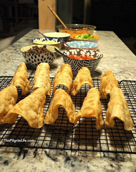 How to Fry Taco Shells at Home & Instant Pot Spanish-Style Rice - This Pilgrim Life Fry Taco Shells, Deep Fried Tacos, Homemade Taco Shells, Veggetti Recipes, Crispy Taco Shells, Traditional Spanish Recipes, Fried Tacos, Homemade Greek Yogurt, Crispy Tacos