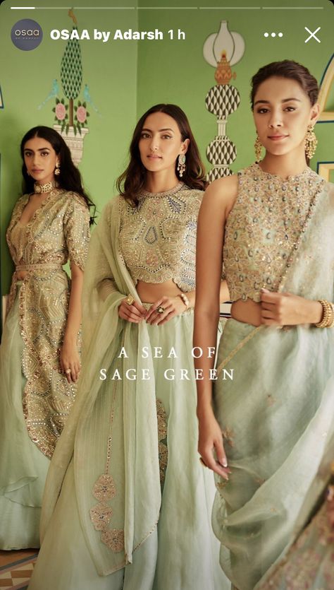 Sage Green Saree, Farewell Sarees, Green Sari, Blue Silk Saree, Indian Family, Blue Theme, Green Saree, Stylish Sarees, Blue Silk