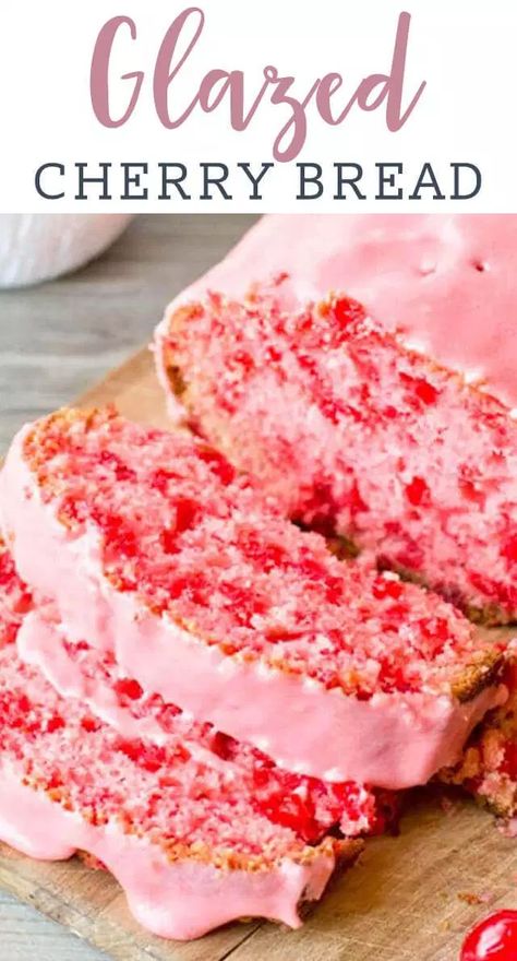 Cherry Bread {Easy Cherry Quick Bread with Maraschino Cherry Glaze} Bread Glaze, Cherry Quick Bread, Cherry Bread Recipe, Pink Bread, Glazed Cherries, Cherry Glaze, Cherry Bread, Simple Bread, Maraschino Cherries