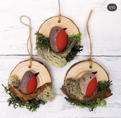 Memorial Gift Diy, Dayhome Ideas, Rock Display, Christmas Pebble Art, Nature School, Ornaments Homemade, Wood Slice Crafts, Pebble Pictures, Wood Circles