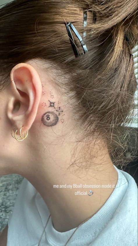 8 Ball Tattoo Behind Ear, Cherry Eight Ball Tattoo, 8 Ball Meaning, Behind Ear Tattoo Music, Cherry 8 Ball Tattoo, 8 Ball Cherry Tattoo, 8 Ball Tattoo Design, 8 Tattoo, Eight Ball Tattoo