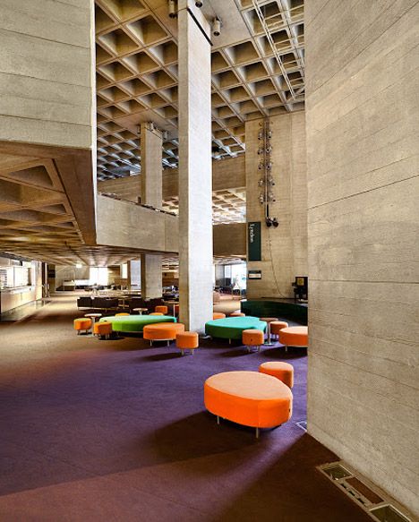 Royal National Theatre by Denys Lasdun | South Bank Lambeth, London Brutalist Interior, Theatre London, Block Of Flats, Brutalist Buildings, Making Space, South Bank, Brutalist Architecture, Retro Interior, National Theatre