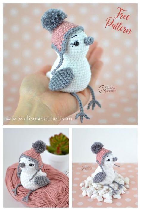 Amigurumi Snowbird Free Crochet Pattern Bird Amigurumi, Crochet Bird, Crochet Bird Patterns, Crochet Toys Free, Crochet Animal Amigurumi, Crochet Birds, Amazing Crochet, Pola Amigurumi, Crochet Baby Toys