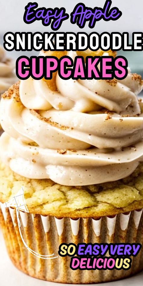 Apple Snickerdoodle Cupcakes Cupcake Filling Recipes Easy, Cupcake Filling Recipes, Apple Snickerdoodle, Cupcake Filling, Snickerdoodle Cupcakes, Cinnamon Frosting, Delicious Cupcakes, Filled Cupcakes, Fall Gathering