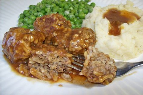 Budget  Rice-A-Roni Meatballs. Photo by Chef shapeweaver � Porcupine Meatballs Recipe, Porcupine Meatballs, Meatballs And Rice, Rice A Roni, Ground Meat Recipes, Meatball Recipe, Chicken Breast Recipes Healthy, Beef And Rice, Meatballs Recipe