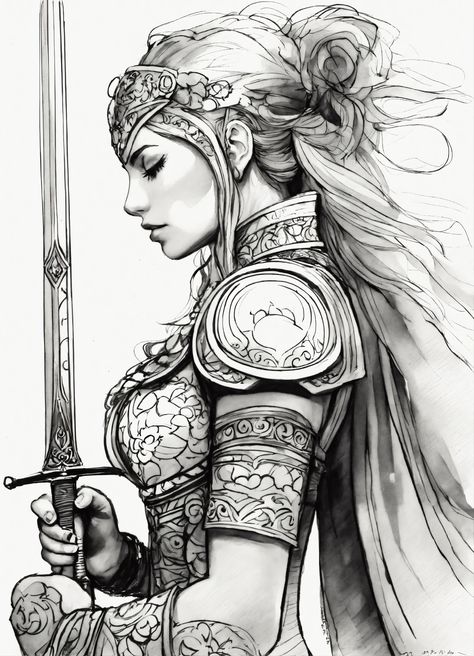 Elf Tattoo, Armor Of God Tattoo, Female Warrior Tattoo, Valkyrie Tattoo, Lord Of The Rings Tattoo, Warrior Drawing, Warrior Outfit, Tattoo Outline Drawing, Goddess Tattoo