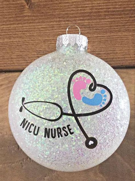 Nicu Nurse Ornament, Nurse Ornaments Diy, Nicu Christmas, Vinyl Christmas Ornaments, Baby Boy Cards Handmade, Sublimation Ornaments, Nurse Ideas, Vinyl Ornaments, Nurse Ornament