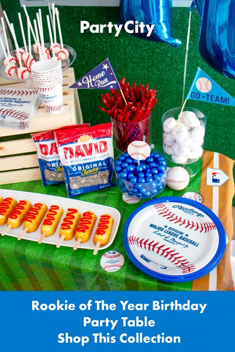 Baseball Birthday Games, Rookie Of The Year First Birthday Food, Rookie Of The Year First Birthday, Baseball Party Centerpieces, Classroom Party Games, Birthday Party Plates, Baseball First Birthday, Baseball Theme Birthday, Baby First Birthday Themes