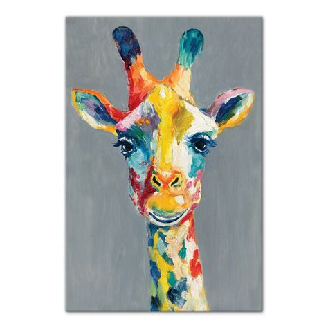 World Menagerie 'Colourful Giraffe' Painting Print on Wrapped Canvas & Reviews | Wayfair.ca Giraffe Artwork, Colorful Giraffe, Giraffe Painting, Giraffe Art, Decor Pillows, New Wall, Artist Canvas, White Painting, Graphic Art Print