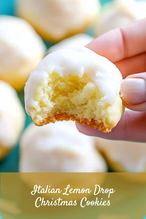 Zesty lemon cookies with a sweet glaze, easy to make and perfect for Christmas gift boxes. Italian Lemon Drop Cookies, Lemon Drop Recipe, Italian Christmas Desserts, Easy Christmas Desserts, Italian Lemon Cookies, Lemon Desserts Easy, Italian Desserts Easy, Lemon Cookies Easy, Lemon Drop Cookies