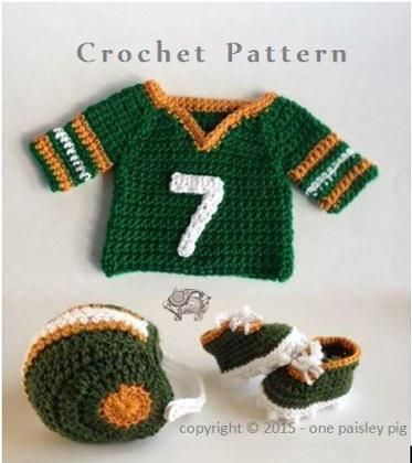 Baby's First Football Uniform Crochet Baby Football, Football Crochet, Grandkid Gifts, Crochet Baseball, Crochet Sets, Crochet Football, Baby Football, Sport Theme, Crochet Newborn