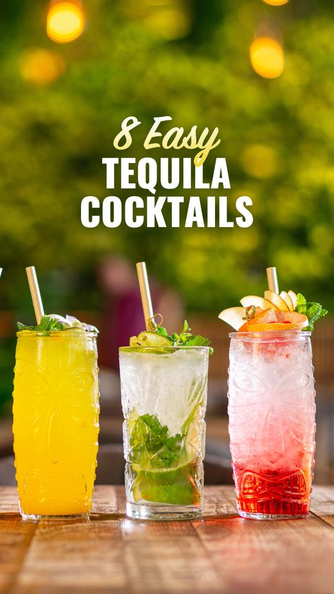 Shake up your happy hour with these 8 effortless tequila cocktails!🍹 From zesty margaritas to refreshing palomas, sip your way through our easy-to-make recipes and elevate your cocktail game! Tequila And Lemonade Drinks, Easy Tequila Drinks Simple Cocktail Recipes, Jalapeno Tequila Cocktails, Easy Tequila Cocktail Recipes, Anejo Tequila Cocktails Recipe, Tequila Drinks At The Bar, Simple Tequila Cocktails, Tequila Punch Recipes, Easy Tequila Drinks Simple